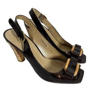 Stuart Weitzman Women's Woven Open Square Toe Ankle Strap Heels Size 9.5